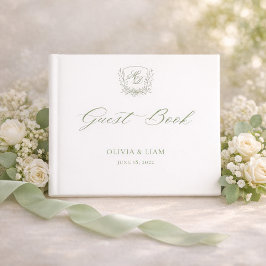 Elegante Botanische Wappen-Hochzeit in Salbeigrün Gästebuch