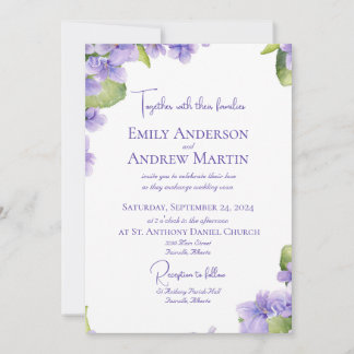 Elegante Botanische Wasserfarben-Violetten Hochzei Einladung