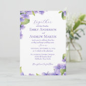 Elegante Botanische Wasserfarben-Violetten Hochzei Einladung (Stehend Vorderseite)