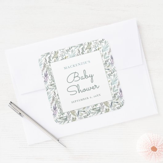 Elegante Botanische Wasserfarbenspülung Quadratischer Aufkleber (Umschlag)