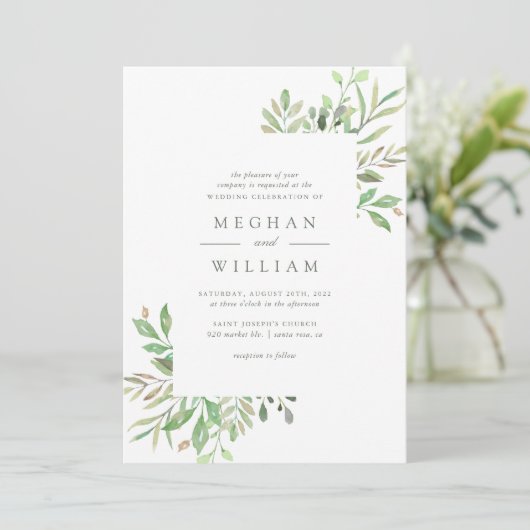 Elegante Botanische Wasserfarbenwelt Hochzeit Einladung (Stehend Vorderseite)