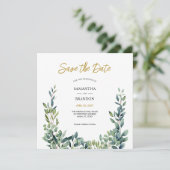 Elegante botanische Wasserfarbenwelt Hochzeit Save The Date (Stehend Vorderseite)