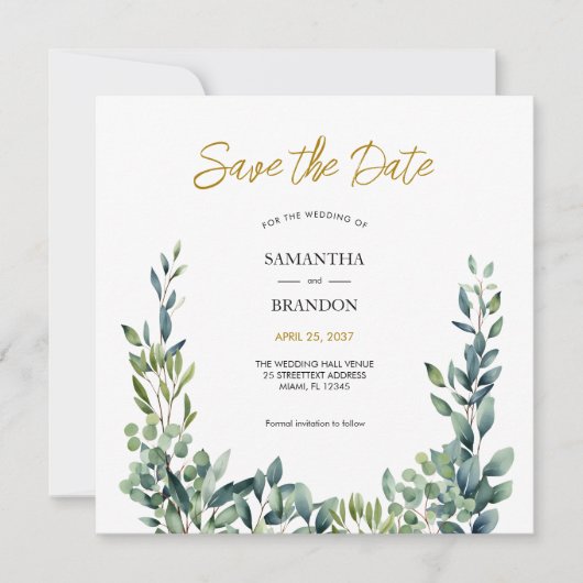 Elegante botanische Wasserfarbenwelt Hochzeit Save The Date (Vorderseite)