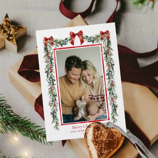 Elegante botanische Weihnachtsfotokarte Karte