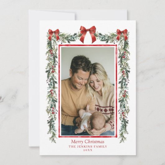 Elegante botanische Weihnachtsfotokarte Karte (Vorderseite)