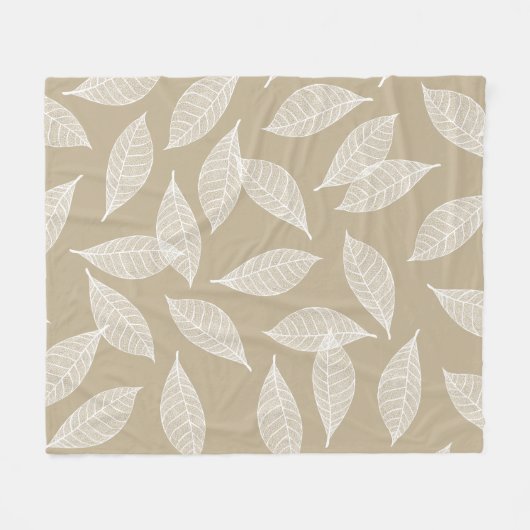 Elegante botanische weiße Blattskelette u. Taupe Fleecedecke (Vorderseite (Horizontal))