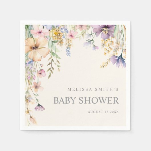 Elegante Botanische Wildblume Kinderdusche Serviette (Vorderseite)
