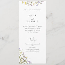 Elegante botanische Wildblume Script Wedding Programm