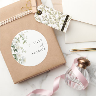 Elegante botanische Wildblumen-Hochzeit Runder Aufkleber