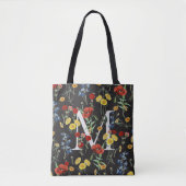 Elegante botanische Wildblumen mit Name Monogram Tasche (Vorderseite)
