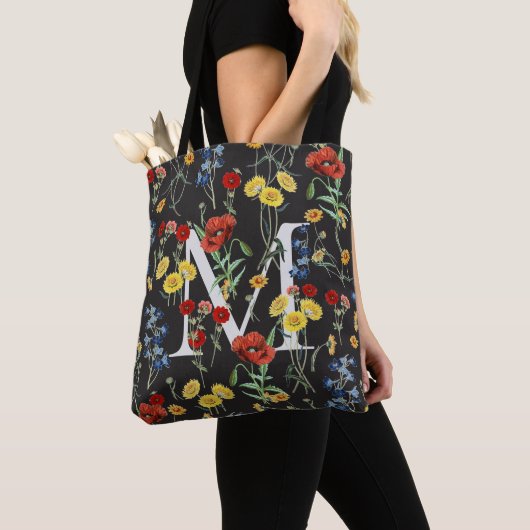 Elegante botanische Wildblumen mit Name Monogram Tasche (Von Nahem)