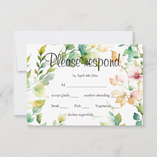 Elegante botanische Wildblumen RSVP Karte (Vorderseite)