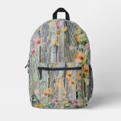 Elegante botanische Wildblumen rustikales Holzkorn Bedruckter Rucksack (Vorderseite)