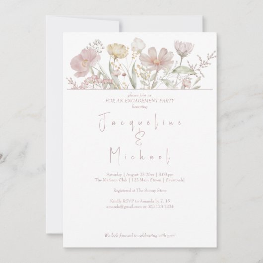 Elegante botanische Wildblumen Verlobung Einladung (Vorderseite)