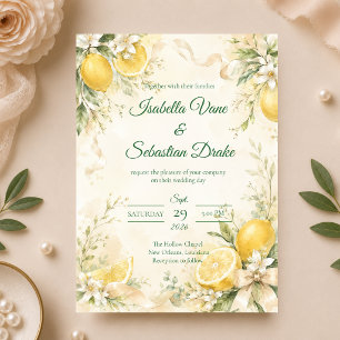 Elegante botanische Zitronen-Hochzeit Einladung