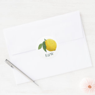 Elegante botanische Zitronen-Hochzeit Runder Aufkleber