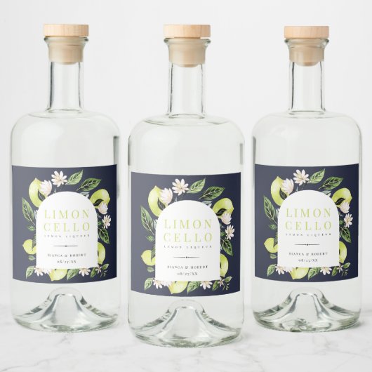 Elegante botanische Zitronen Rahmen Limoncello Liq Alkoholflaschenetikett (Flaschen)