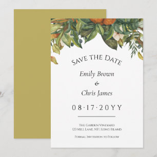 Elegante Botanische Zitrusfrüchte Hochzeit Save The Date