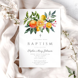 Elegante Botanische Zitruskirche Religiöse Taufe Einladung