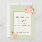Elegante Bouquet Sage Green & Pink Border Wedding Einladung (Vorderseite)