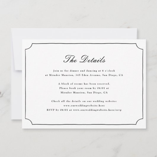 Elegante Bow All-In-One-Foto-Hochzeit in Schwarz u Einladung (Rückseite)