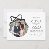 Elegante Bow All-In-One-Foto-Hochzeit in Schwarz u Einladung (Vorderseite)