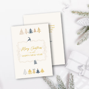 Elegante Bow & Chic Trees Doodle Cream Holiday Car Feiertagskarte