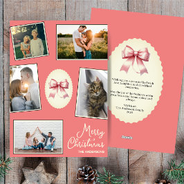 Elegante Bow Coral Blush Weihnachtsfoto Collage Feiertagskarte
