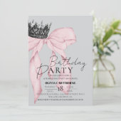 Elegante Bow Crown Geburtstagsparty Einladung (Stehend Vorderseite)