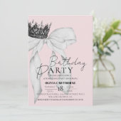 Elegante Bow Crown Geburtstagsparty Einladung (Stehend Vorderseite)