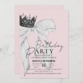Elegante Bow Crown Geburtstagsparty Einladung (Vorne/Hinten)