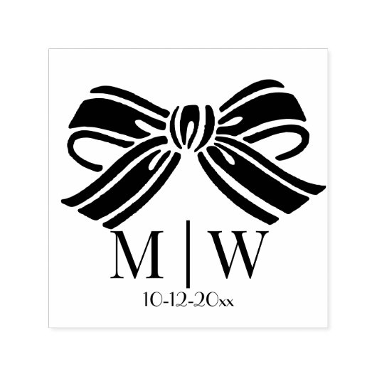 Elegante Bow Ribbon #5 Hochzeitcouple Initials Dat Permastempel (Design)