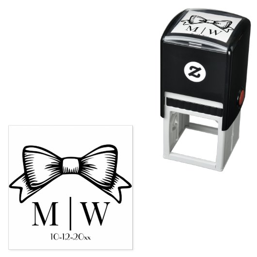 Elegante Bow Ribbon #6 Wedding Couple Initials Dat Permastempel (Beispiel)