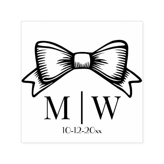 Elegante Bow Ribbon #6 Wedding Couple Initials Dat Permastempel (Design)