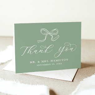 Elegante Bow Sage Green Wedding Dankeskarte