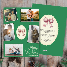 Elegante Bow Sea Green Christmas Foto Collage Feiertagskarte