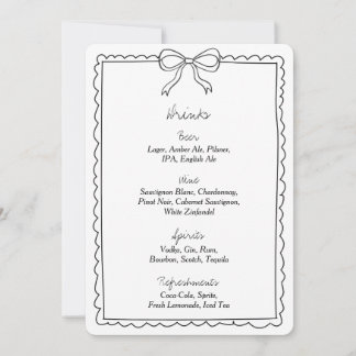 Elegante Bow Wedding Drinks Bar Menu Signatur
