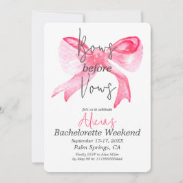 Elegante Bows vor Vows Pink Junggeselinnen-Abschie Einladung