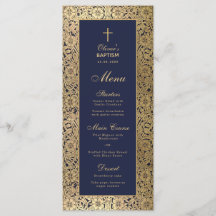 Elegante Boy Baptism Navy Blue Gold Rose Vintag