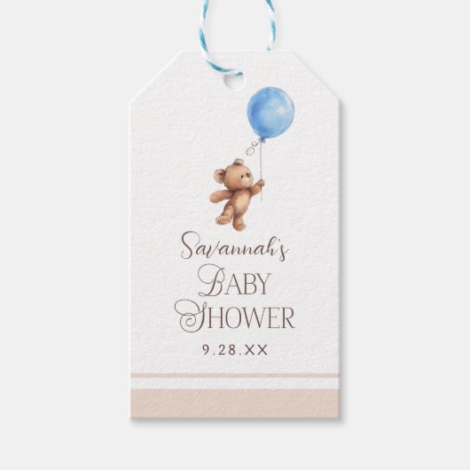 Elegante Boy Bear Baby Shower Geschenkanhänger (Vorderseite)