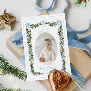 Elegante Boy First Christmas Foto Card Karte