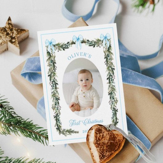 Elegante Boy First Christmas Foto Card Karte