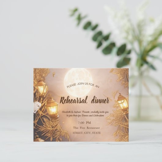 Elegante Branches Rustic Lantern Probe Dinner Einladung (Stehend Vorderseite)