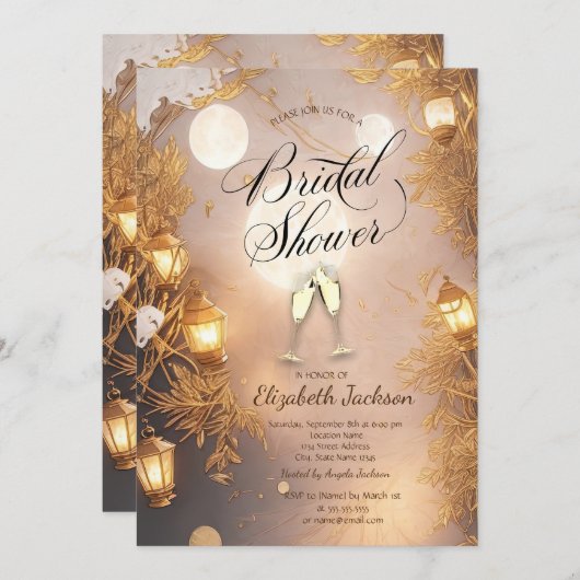 Elegante Branches Rustikales LaternenBrautparty Einladung (Vorne/Hinten)