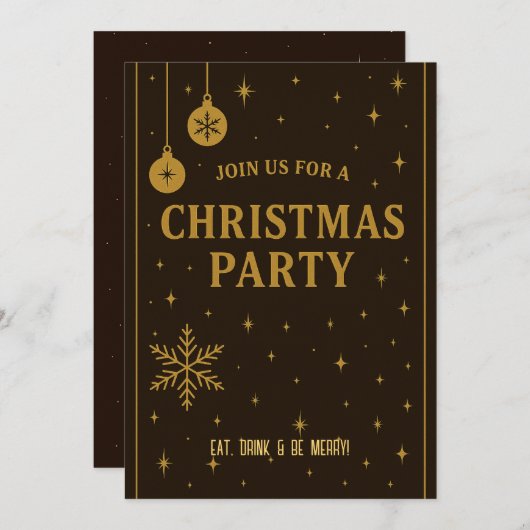 Elegante Braun & Gold Weihnachten Party Einladunge Einladung (Vorne/Hinten)