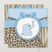 Elegante Braun und Blue Elephant Baby Dusche Einladung (Vorne/Hinten)