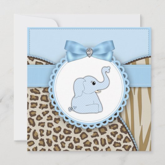 Elegante Braun und Blue Elephant Baby Dusche Einladung (Vorderseite)