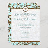 Elegante Braun Vintager Damast Einladung (Vorne/Hinten)