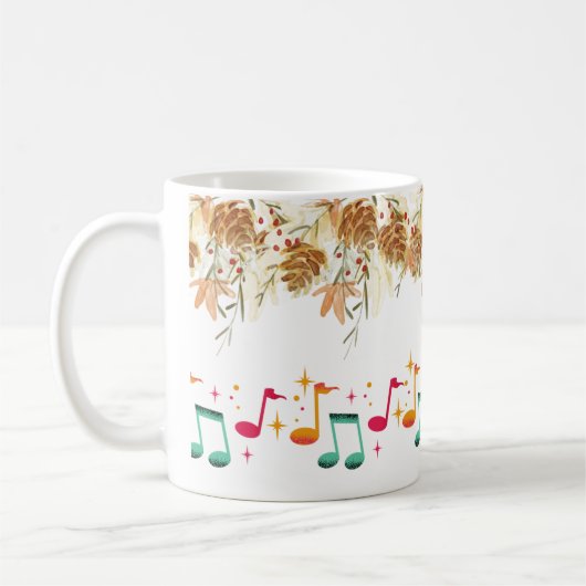 Elegante braune Blätter mit musikalischem Notendes Kaffeetasse (Links)