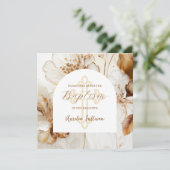 Elegante braune Blume Taufe Einladung (Stehend Vorderseite)